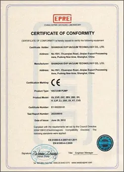 CE Certificate of evp vacuum pump