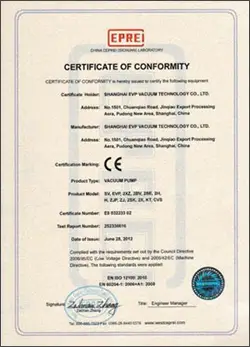 CE Certificate of evp vacuum pump English